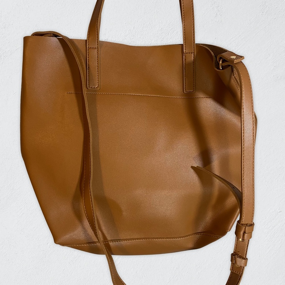 Women’s Tan Leather Tote Bag with Front Pocket - Picture 6 of 12